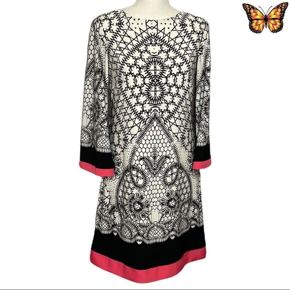 Eliza J Geometric Print 3/4 Sleeve Shift Dress Size 4 - Picture 1 of 14